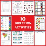 direction worksheets for kids, left right worksheets, printable worksheets for preschool, coding worksheets for kids, grid activities for kids, kindergarten direction activities, free printable kids worksheets