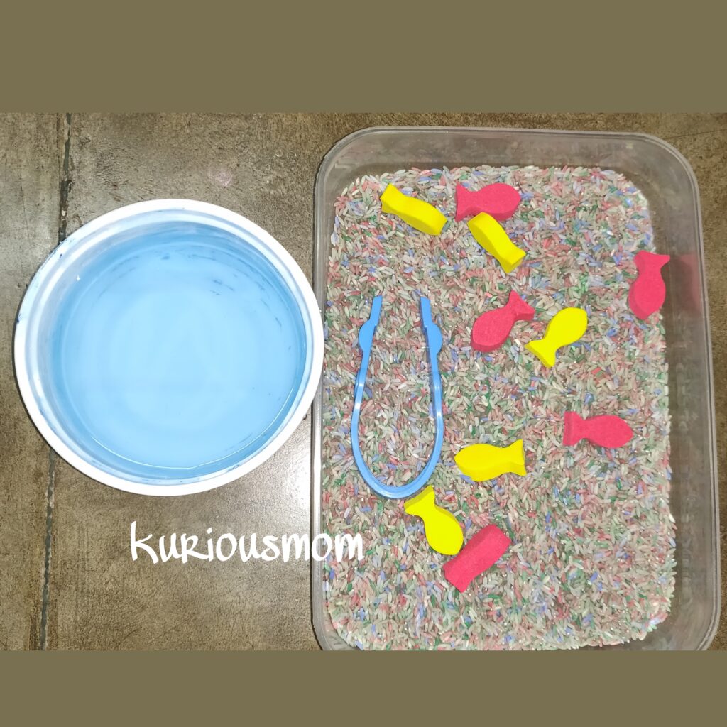 Rescue fish with tong and enhancing fine motor skill