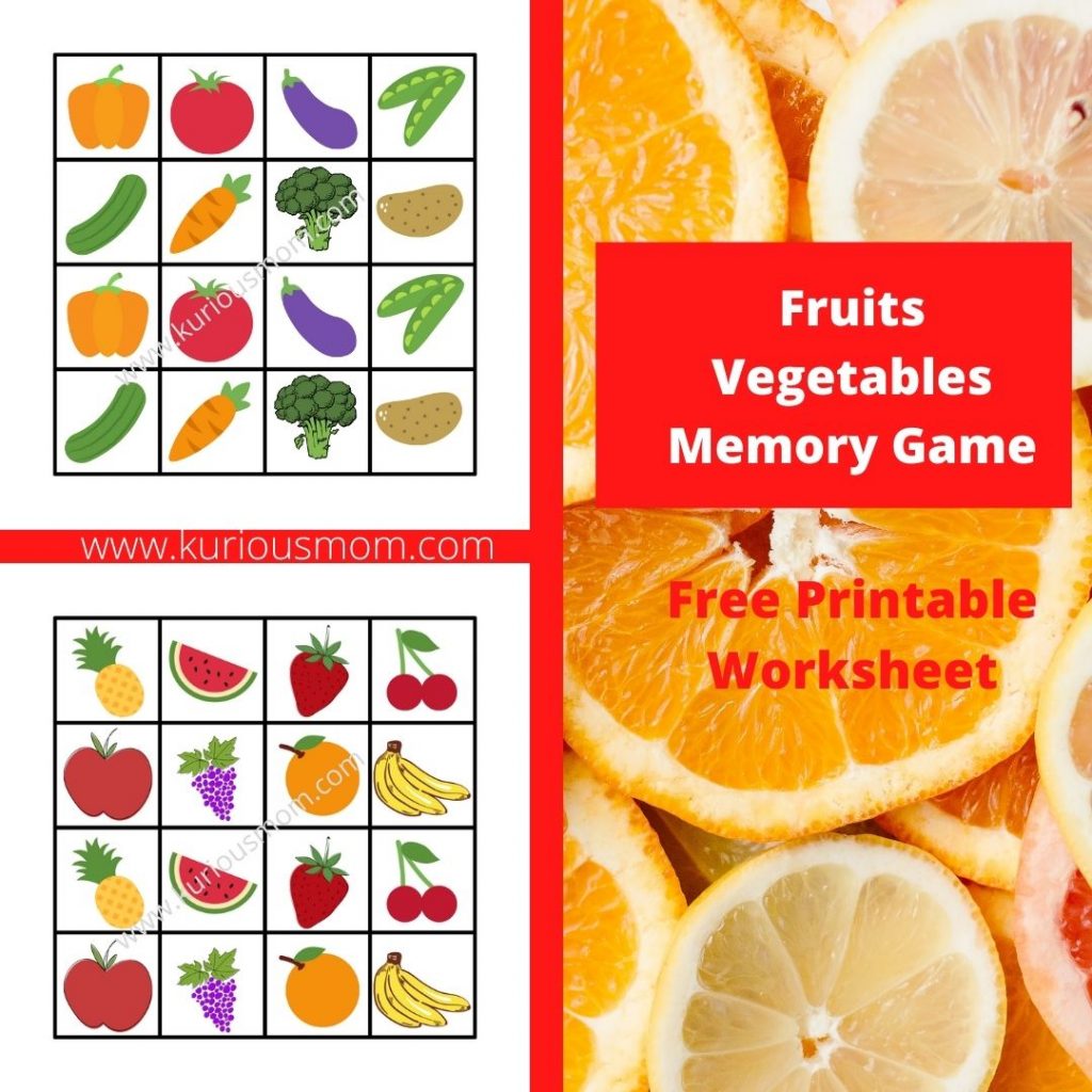 Fruits Vegetables Memory Game Printable For Kids - KuriousMom